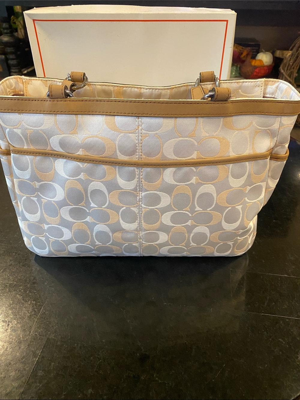 NWT Coach Y2K Beige Signature Tote with Leather Trim Original Box - Picture 7 of 16